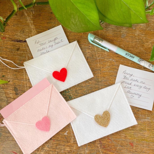 Carta de amor Decoración de San Valentín - Bolsa de tarjeta de regalo de sobre de fieltro - Decoración de cartas de hada de los dientes - Atención plena - Afirmaciones positivas para niños