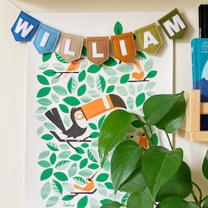 Boho Small Personalised Name Felt Bunting - Land & Sea Bunting - Felt Spearhead Flag Decor -Scandi Kids Room - Blue Green Brown Decoration