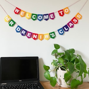 Teacher Gift Name Bunting - TA Felt Name Garland - Rainbow Name Felt Garland - Primary School Decor Classroom Decoration - Kids Gift Present