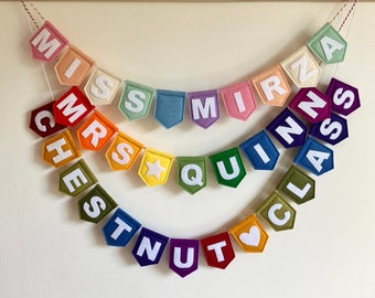 Nursery Preschool Gift - Personalised Colourful Keyworker/Teacher Present - Classroom Decoration Felt Flag Bunting Nursery Sign Wall Hanging