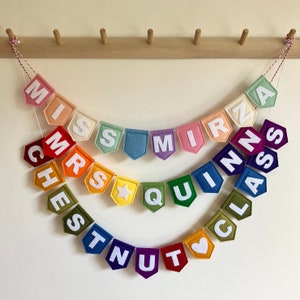 Nursery Preschool Gift - Personalised Colourful Keyworker/Teacher Present - Classroom Decoration Felt Flag Bunting Nursery Sign Wall Hanging