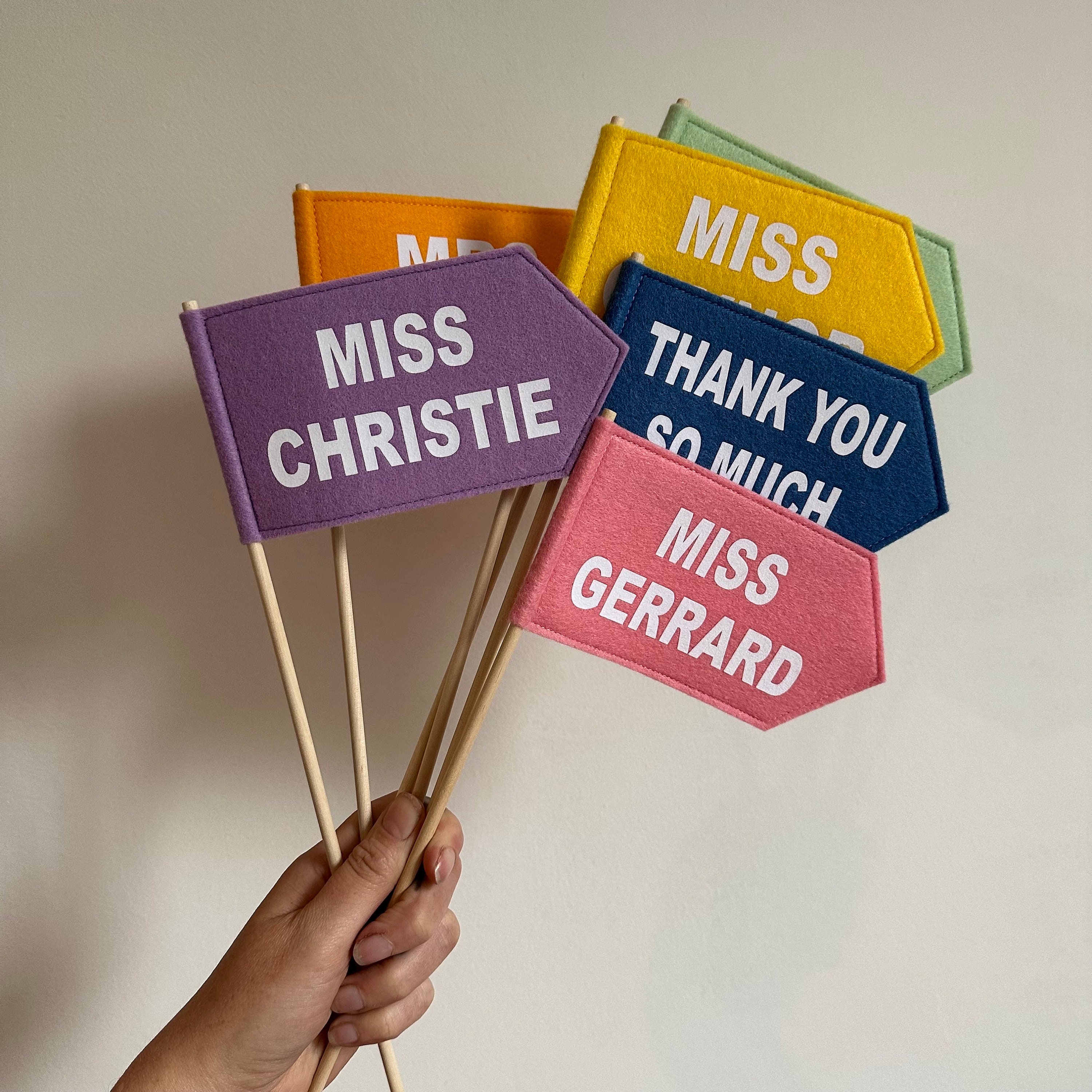Teacher Gift Personalised Felt Flag Custom Colours - Pen Pot Spearhead Flag TA Present - Colourful Classroom Nursery Decor Primary School