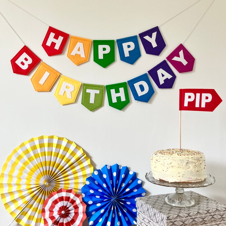 Large Felt Happy Birthday Bunting Birthday Felt Banner Reusable Felt Birthday Bunting Colourful Flag Kids Rainbow Party Decoration image 1