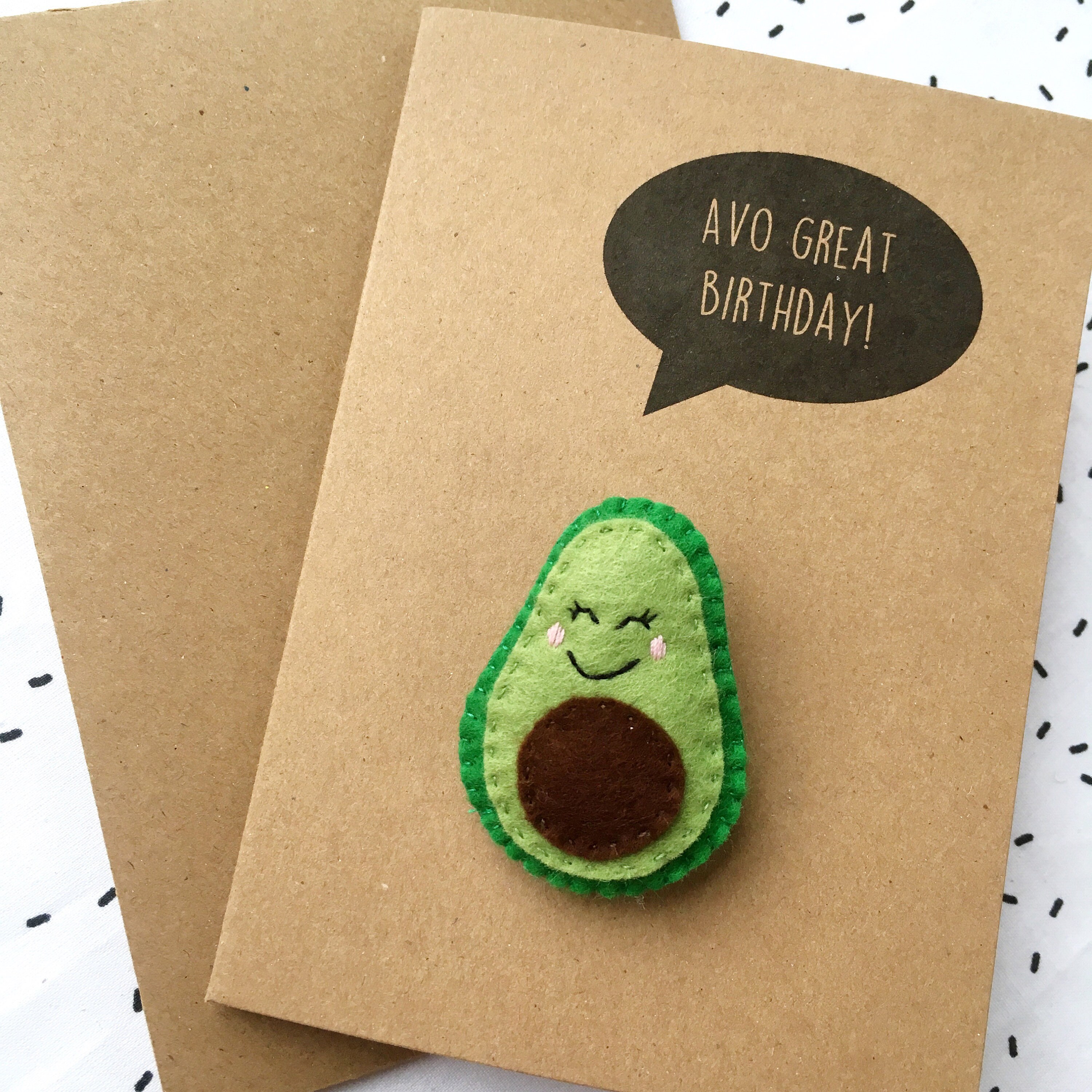 Avocado Birthday Card Avo Great Day Felt Avocado Badge or | Etsy