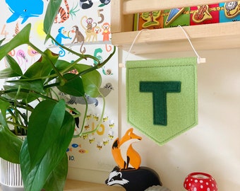 Colourful Letter Felt Flag - Name Initial Banner Custom Made in Any Colour - Personalised Decoration - Kids Nursery Decor BedRoom Door Sign