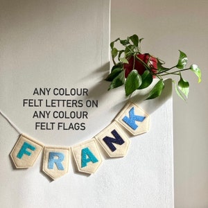 Banderines con nombres: elige tus propios colores, decoración de fieltro personalizada para colgar en la pared, guirnalda de pancartas personalizada, regalos para la decoración de la habitación de los niños