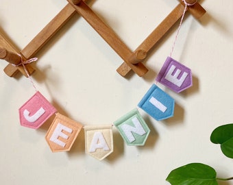 Pastel Felt Name Bunting - Pink Rainbow Felt Flag Garland - Personalised Garland Gift - Girls Room Spearhead Bunting Felt Banner Decoration