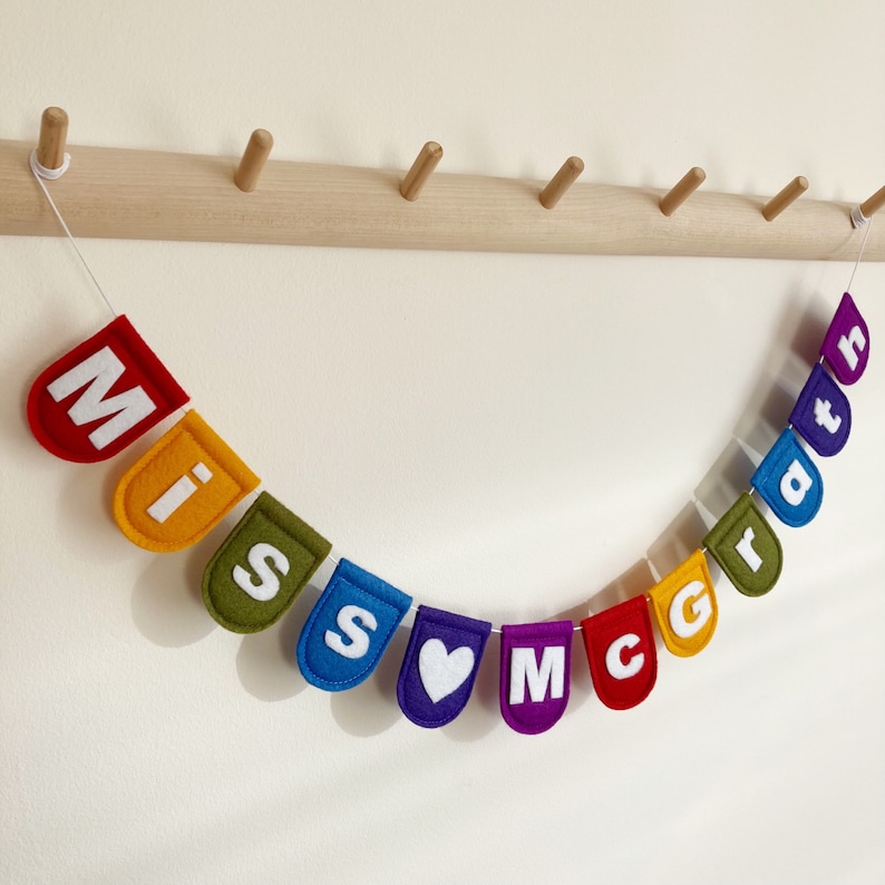 Teacher Gift Name Bunting TA Felt Name Garland Rainbow Name Felt Garland Primary School Decor Classroom Decoration Kids Gift Present image 3