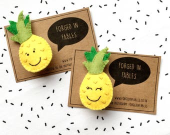 Pineapple Pin Badge, Plush Felt Magnet or Keyring - Felt Kawaii Fruit Keychain, Brooch or Magnet - Made by Forged in Fables