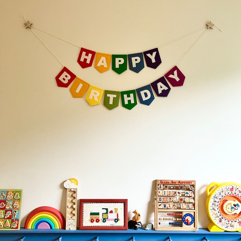 Large Felt Happy Birthday Bunting Birthday Felt Banner Reusable Felt Birthday Bunting Colourful Flag Kids Rainbow Party Decoration image 7