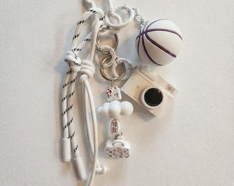 White Sports Fan Bag Charm - Customizable Sports Theme Keychain