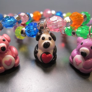 Child&#39;s Stretchy Bracelet: Handmade Polymer Clay Teddy Bear Charm