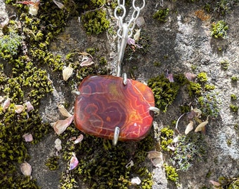 Poppy jasper pendant, organically wrapped in antiqued sterling silver, one of a kind.