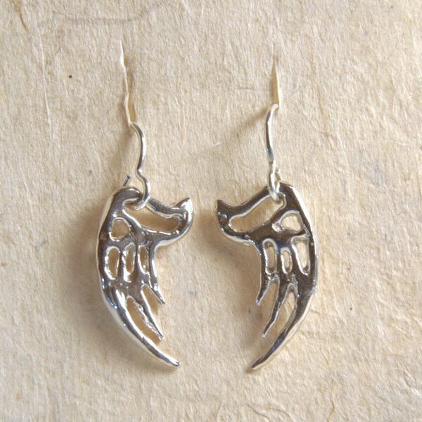 Hand sculpted sterling silver angel wing earrings