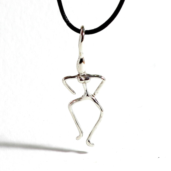 Girl with Attitude pendant -  hand crafted sterling silver charm on leather.