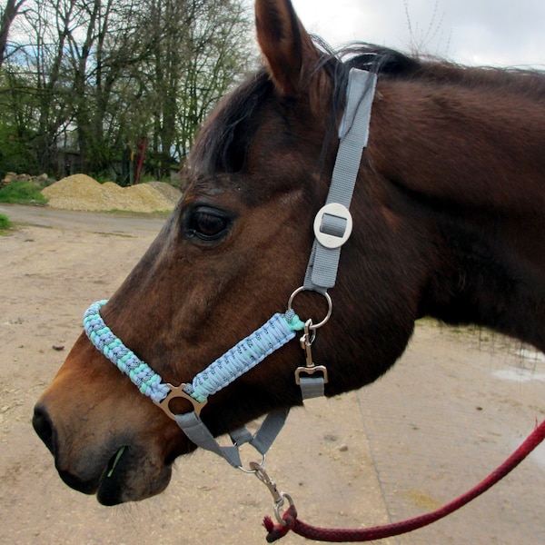 Horse halter "Ice Blue" stable halter noseband halter braided braided halter made of paracord black white size Shetty pony thoroughbred cob