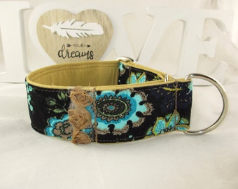 Windhundhalsband "Nachtblume" breites Hundehalsband Martingale mit Zugstopp Halsband Windhund  Collar für Galgo, Podenco, Whippet