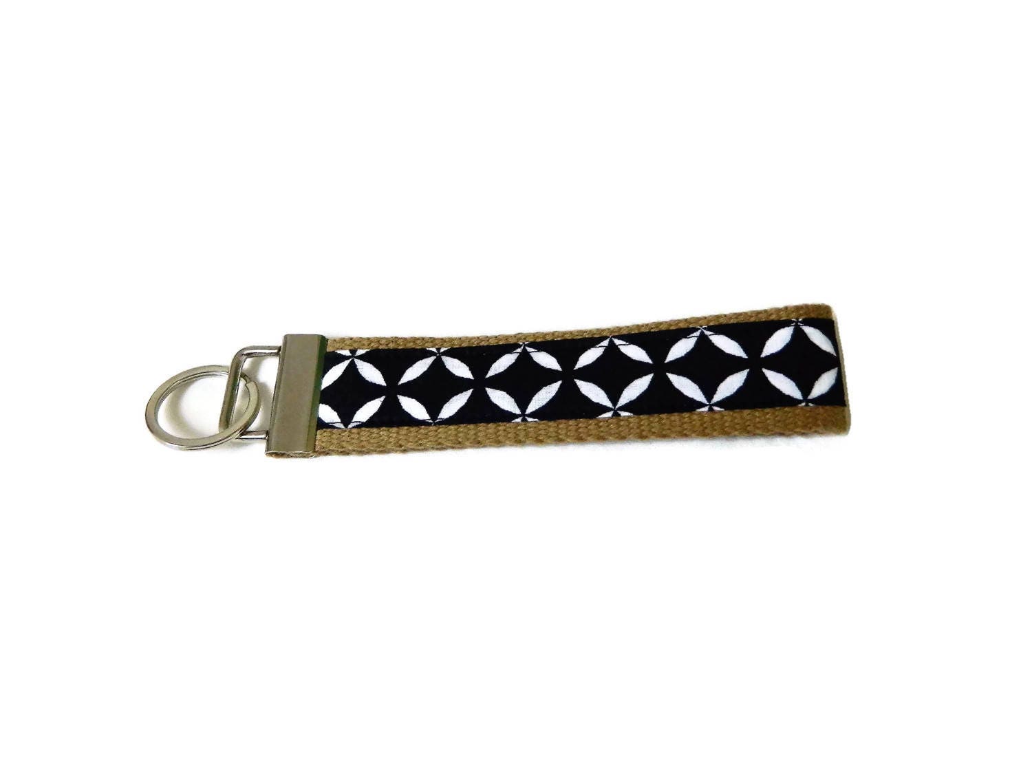 Black and white Key Chain Wristlet fabric Key Fob Etsy