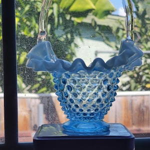 フェントン　ハンドペイント　ブルー チューリップ ガラス バスケット フェントン ハンドペイント ブルー チューリップ ガラス