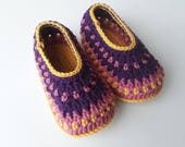 Rosa und lila Kinder Hausschuhe - UK Größe 9-10 - häkeln - Pantoffel Socken - Nachtwäsche - Heiligabend Box - nette Geschenk für Mädchen