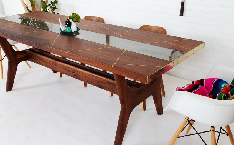 Walnut Dining Table Live Edge Geometric Brass The Provo Bohemian Decor Mad Men