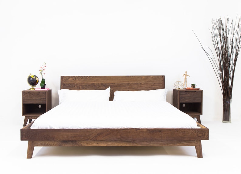Mid Century Modern Bed Platform Frame Walnut Image 0