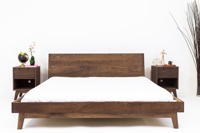 Scandi Bed Frame Japandi Platform Bed Modern Walnut Bed Etsy