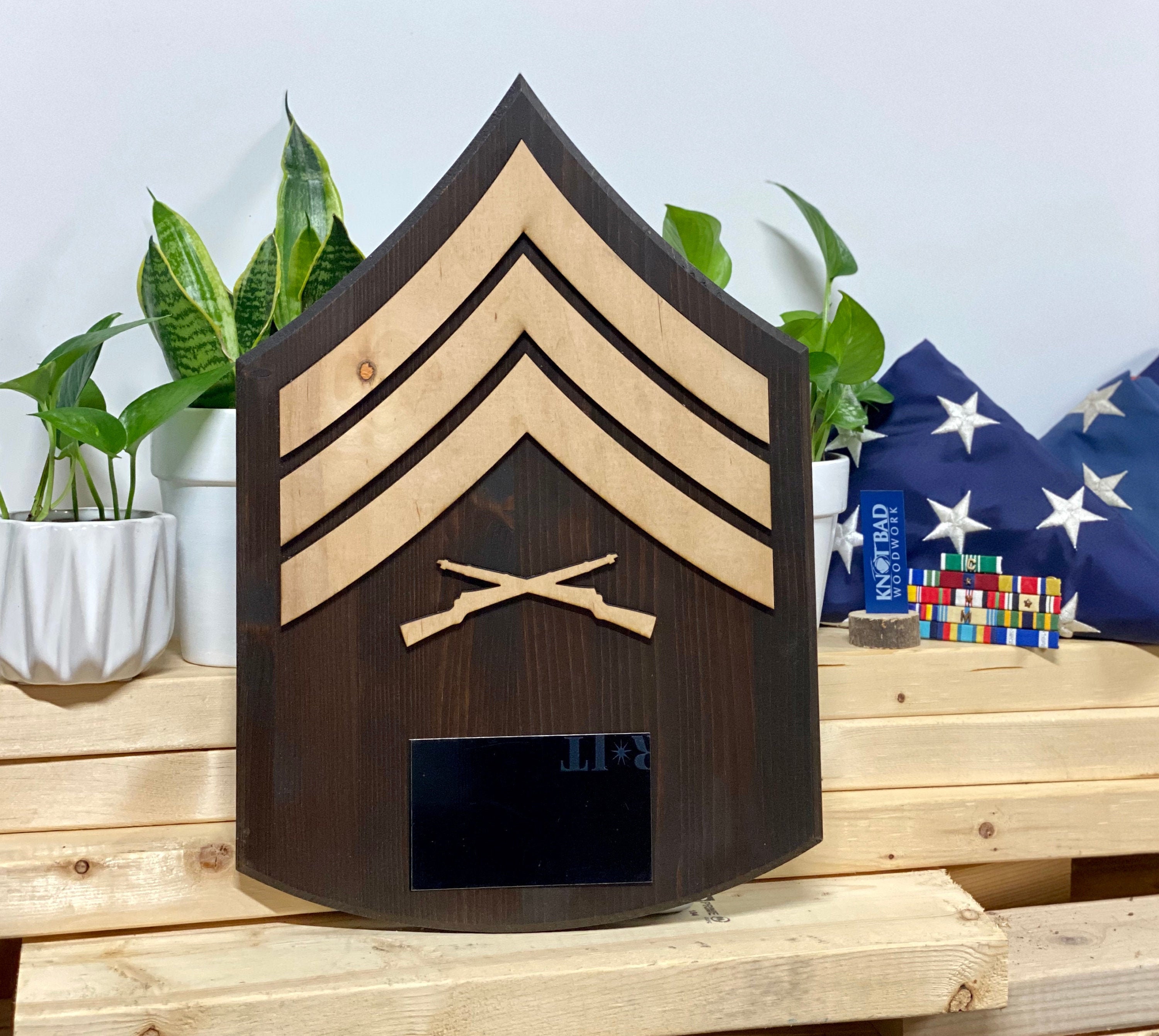 USMC Gift Custom Wooden Rank Insignia Plaque - US Marines