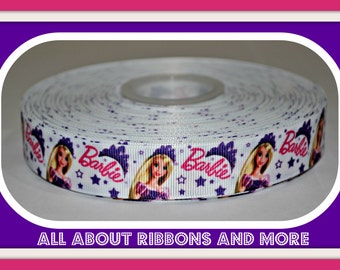 7/8 inch All about Barbie on White Grosgrain Ribbon( 5 yard Package)