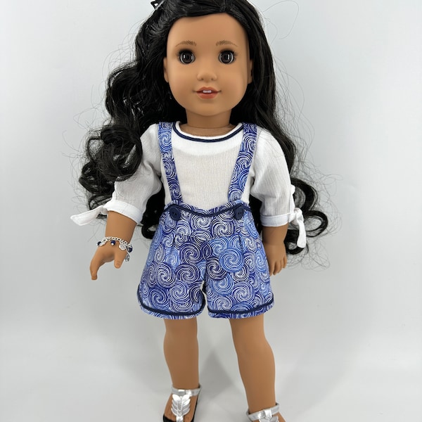 18T Sweet & Sassy - Top, Overall Shorts and Sandals -18" dolls like American Girl (R) Kira Courtney, Joss, Lea, Grace, Gabriela and Saige