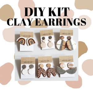 Kit de boucles d’oreilles en argile polymère DIY | Livré avec des nuances neutres en argile polymère et votre choix de bijoux en or ou en argent | Permet de réaliser jusqu'à 6 jolies boucles d'oreilles !