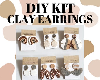 DIY Polymer Clay Ohrring Kit | Kommt mit neutralen Polymer-Ton-Farbtönen und Gold- oder Silberschmuck Ihrer Wahl | Für bis zu 6 süße Ohrringe!