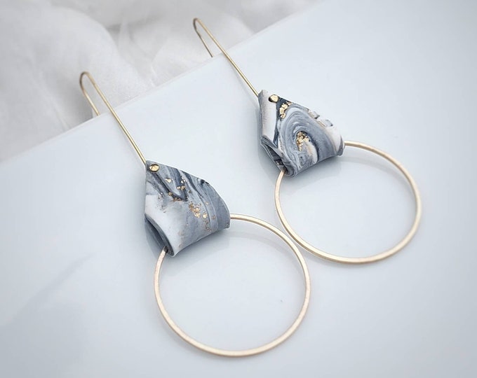 White Marble Polymer Clay Earrings | Gold | Silver | Handmade | Geometric Earrings | Minimalist | Hoop | Statement Earrings | Boho