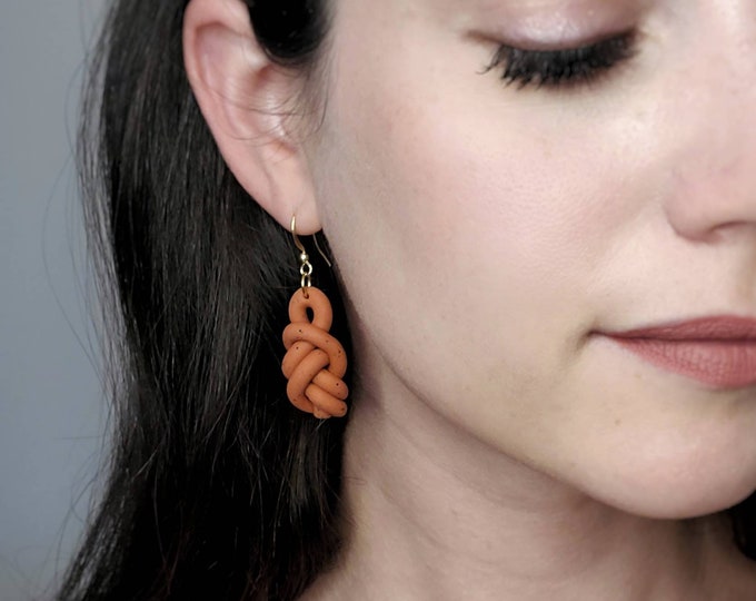 Terracotta Knot Polymer Clay Earrings | Gold | Silver | Handmade | Geometric Earrings | Minimalist | Hoop | Statement Earrings | Boho