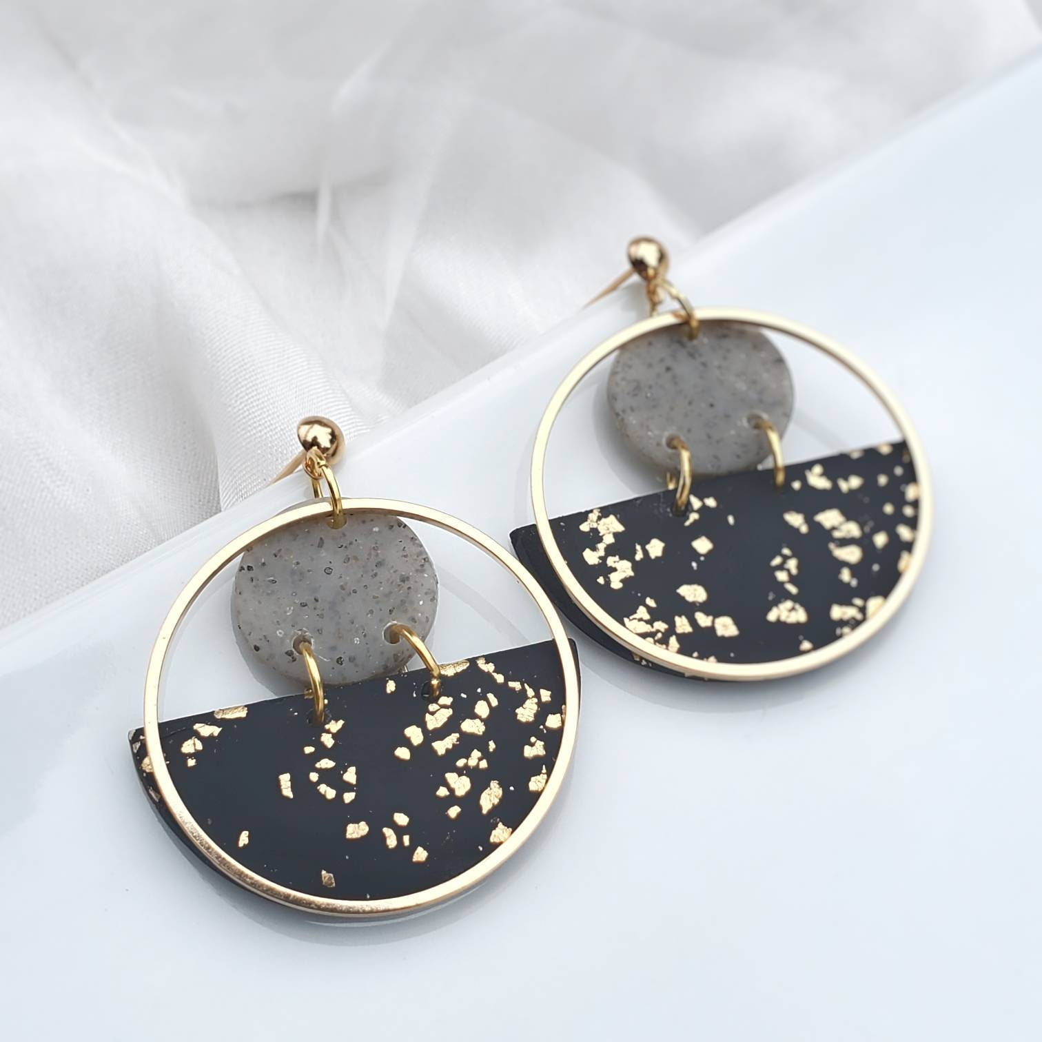 Black Jewelry Minimalist Jewelry and Earrings Statement Earrings Dangle Earrings Handmade Jewelry Black Polymer Clay Earrings