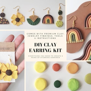 DIY Polymer Clay Earring Kit Earth Tones Sculpey Premo Fimo Findings Craft Kit Girls Night DIY Clay Earrings Makes 6 Pairs image 1