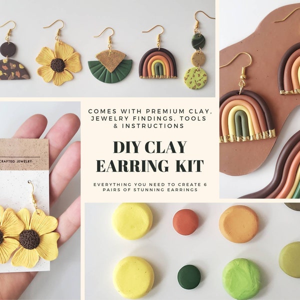 DIY Polymer Clay Earring Kit | Earth Tones | Sculpey Premo | Fimo | Findings | Craft Kit | Girls Night | DIY Clay Earrings | Makes 6 Pairs |