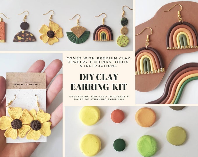 DIY Polymer Clay Earring Kit | Earth Tones | Sculpey Premo | Fimo | Findings | Craft Kit | Girls Night | DIY Clay Earrings | Makes 6 Pairs |