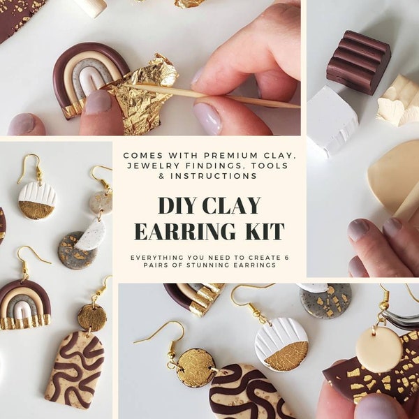 DIY Polymer Clay Earring Kit | Neutral | Boho | Sculpey | Craft Kit | Girls Night Activity | DIY Clay Earrings | Makes 6 pairs of Earrings!