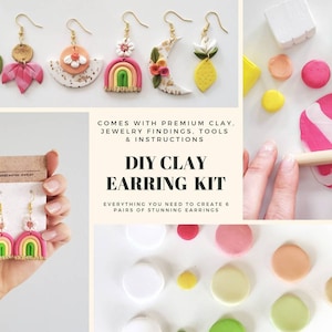 DIY Polymer Clay Earring Kit | Craft Kit | Botanical Earrings | Includes Polymer Clay, Tools, & Gold  Jewelry | Makes 6 Earring Pairs!