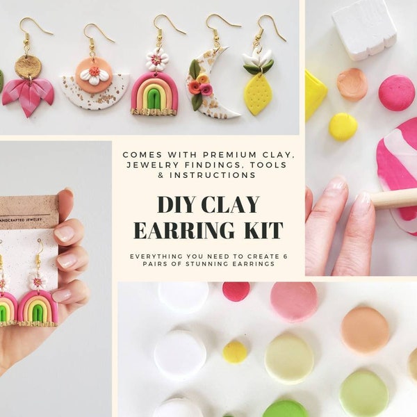 DIY Polymer Clay Earring Kit | Craft Kit | Botanical Earrings | Includes Polymer Clay, Tools, & Gold  Jewelry | Makes 6 Earring Pairs!