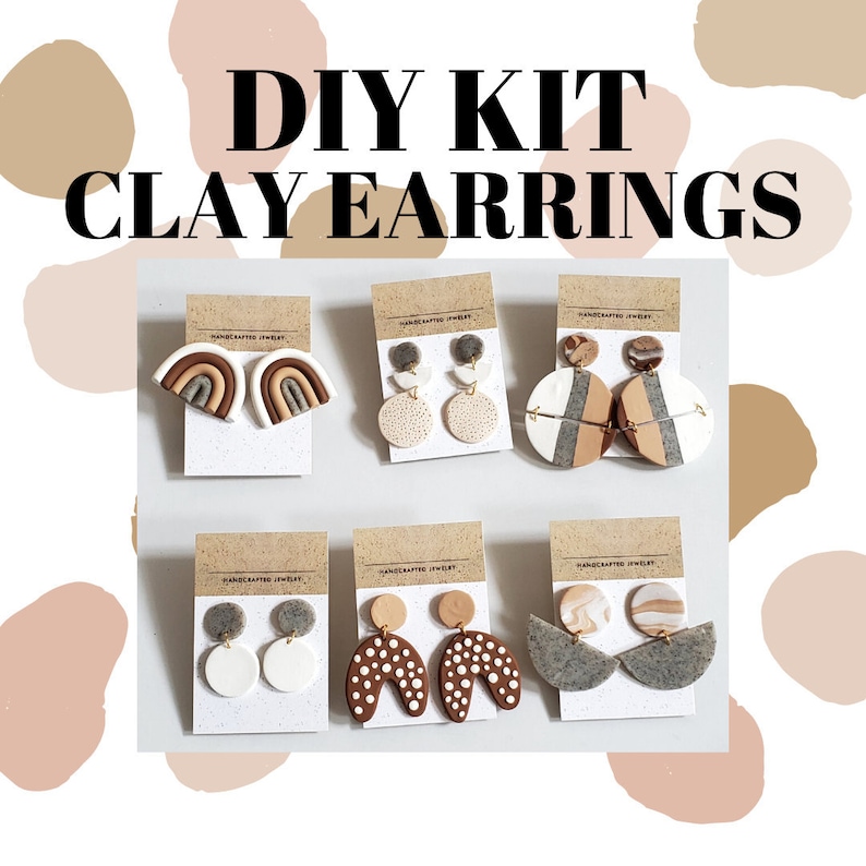 DIY Polymer Clay Earring Kit Comes with Neutral Polymer Clay Shades & Your Choice of Gold or Silver Jewelry Makes up to 6 Cute Earrings image 1