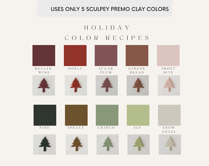 Polymer Clay Color Recipes | Holiday Palette | Sculpey Premo | Polymer Clay Color Mixing | Polymer Clay Tutorial | Digital Download |