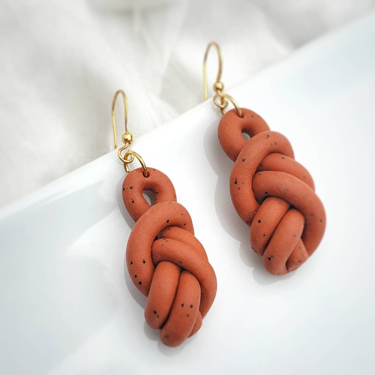 Terracotta Knot Polymer Clay Earrings Gold Silver Etsy