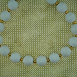 Vintage Monet 30 Inch White Bead and Gold Tone Bead Necklace
