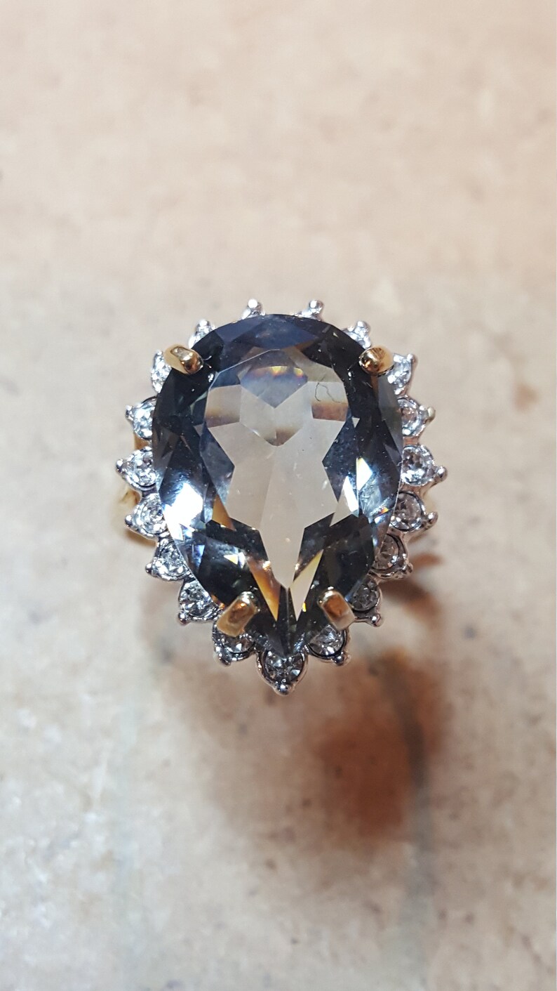 Vintage Smoky Pear Shape Cubic Zirconia Engagement Ring image 2