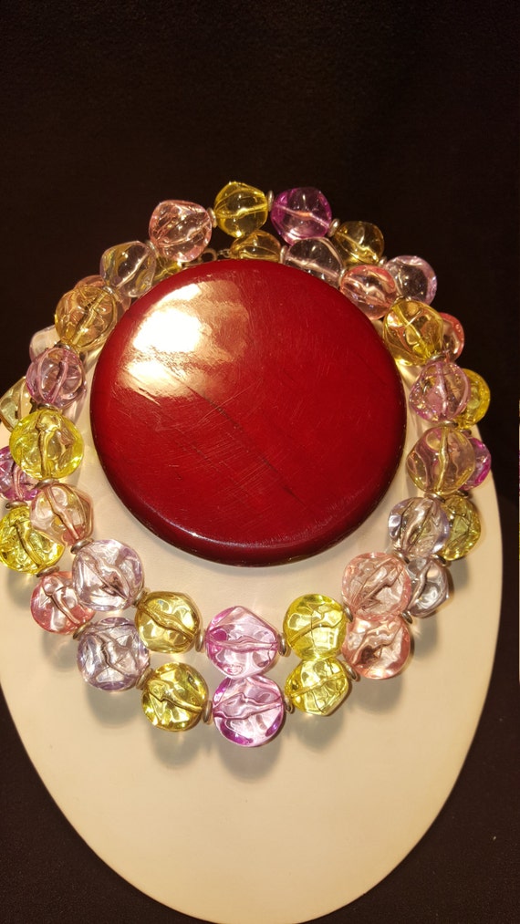 Vintage 1970's Pink and Yellow Faux Crystal Neckl… - image 1