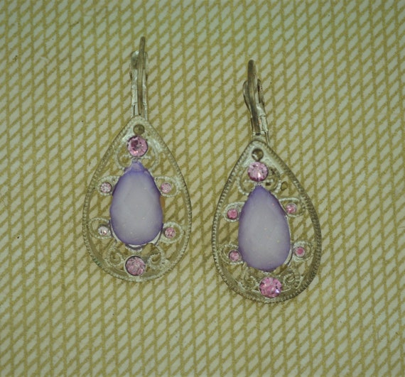 Vintage Lavendar and Rose Crystal Earrings - image 1