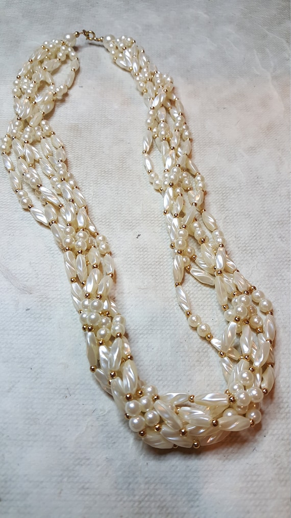 1990's 6 Strand Faux Round & Elongated Pearl Torsa