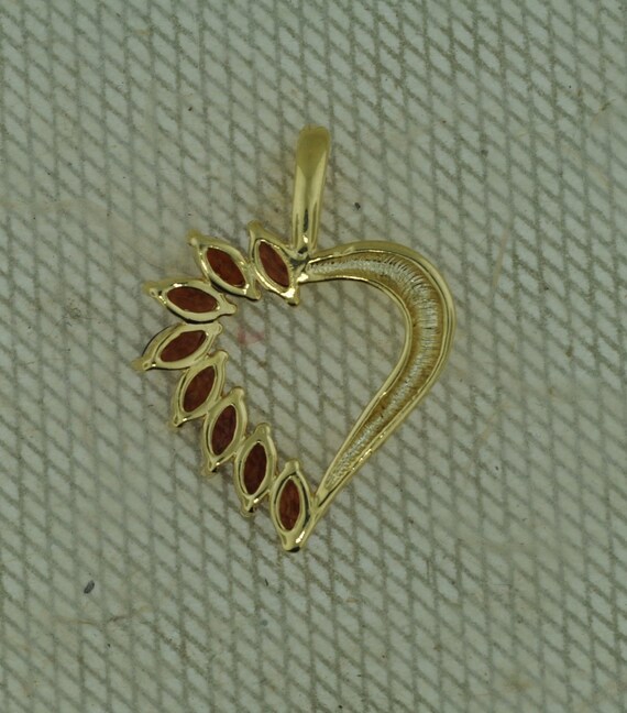 Vintage Faux Garnet  Gold Tone Heart - image 2